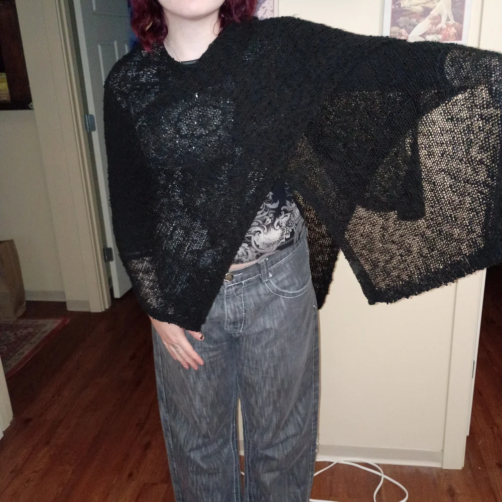 Coldwater Creek Black Open-Knit Poncho - Picture 1 of 2